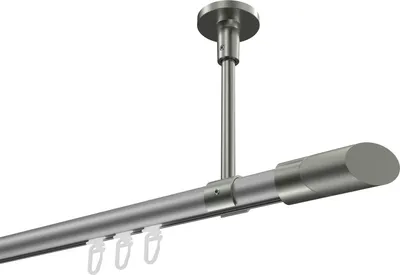 Produktbild von Interdeco Innenlaufstange / Gardinenstange mit Innenlauf Silbergrau / Edelstahl-Optik, Typ Sonette Verano (Schräge Bicolor) Deckenmontage, 20 mm Ø 1-läufig, 200 cm