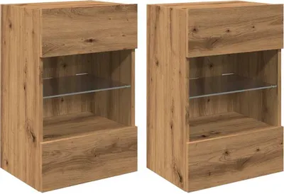 Obrázek produktu pro Nástěnné skříňky s LED osvětlením pro TV 2 ks dub artisan 40 x 30 x 60,5 cm