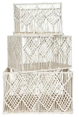 Immagine prodotto di 3 cestini rettangolari impilabili in stile boho