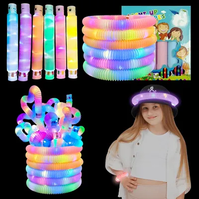 Productafbeelding van Pop tube LED kleur - Set van 12 - Sensorisch speelgoed - Uittrekbare slang - Meerkleurig