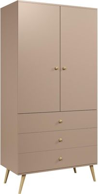 BETTSO IKON Kleiderschrank Zweitüriger mit Schubladen String Griffe 100 cm Beige Macchiato