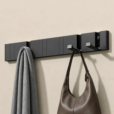 Produktbild von doporro Garderobenhaken Wand Moderne Wandgarderoben aus Aluminium Garderobenleiste klappbar kleiderhaken mit 6 Beweglichen Haken Wandhaken Schwarz