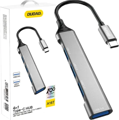 Image de DUDAO A16T Hub USB-C 4-en-4 USB 3.2 Gen 1 (3.1 Gen 1) Type-C câblé Gris