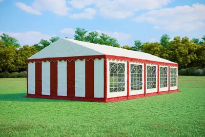 Produktbild von Partyzelt 5x10m - PVC PREMIUM Feuerfest - Rot und Weiß