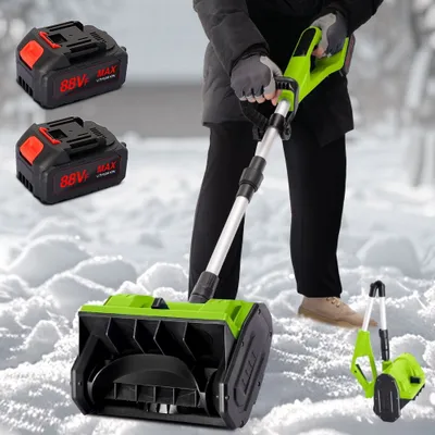 Produktbild von Akku-Schneefräse,Faltbar Schneebürste Ergonomisch,900 W Electric Snow Blower,Schneeräumwerkzeug mit bürstenlosem Motor,2 Batterien,8 m Wurfweite