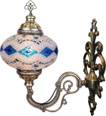 Zdjęcie produktu dla Turecka lampa ścienna w stylu marokańskim z orientalną mozaiką – nastrojowe oświetlenie w kolorze aqua – LED