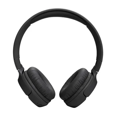A pair of black on-ear headphones shown from a top-down perspective against a white background.