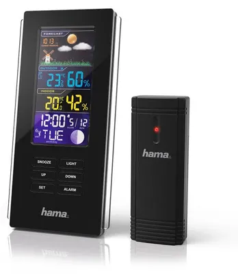 Zdjęcie produktu dla Hama Color Edge, Czarny, Barometr wewnętrzny, Wilgotnościomierz wewnętrzny, Termometr wewnętrzny, Barometr zewnętrzny,..., Barometr, Wilgotnościomierz, Termometr, 20 - 99%, 20 - 99%