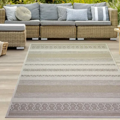 Zdjęcie produktu dla Wewnętrzny i zewnętrzny dywan sizalowy w paski w kolorze beżowo-brązowym rozmiar - 140 x 200 cm