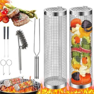 Immagine prodotto di Accessorio per grigliare le verdure - accessorio cilindrico in acciaio inossidabile - accessorio per grigliare verdure e carne