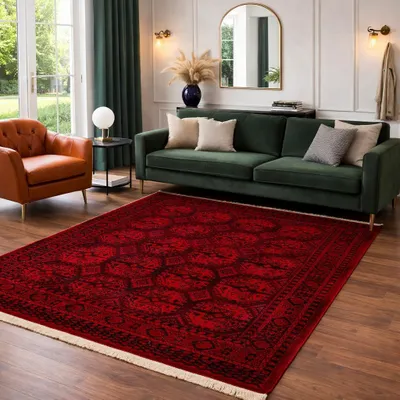 Produktbild von Teppich ROYAL Dunkelrot im Vintage-Orient Stil“– Hochwertig & Pflegeleicht – Weich & Strapazierfähig  Wohnzimmer, läufer