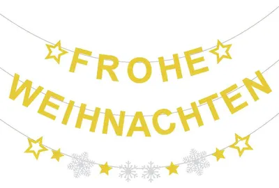 Produktbild von Deko Girlande Weihnachten Frohe Weihnachten Banner Glitzer Gold Stern Schneeflocken Papier