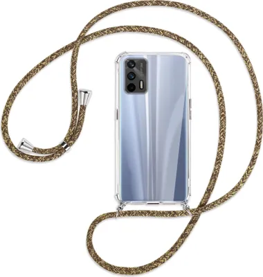 Produktbild von Handykette Backcover-Schutzhülle mit Band (Metall silberfarben) für Realme GT 5G (RMX2202) - braun+beige