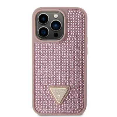 Obrázok produktu pre Guess, ochranné puzdro pre iPhone 15 Pro zdobené malými kamienkami, ružové
