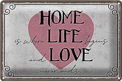 Produktbild von Blechschild Spruch 18x12cm Home Life Love never ends