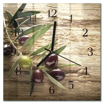 Produktbild von Tulup Glasuhr Wanduhr Küchenuhr Echt-Glas 30x30 cm Modern Dekorativ Geräuschlos Schwarzen Zeigern - Oliven