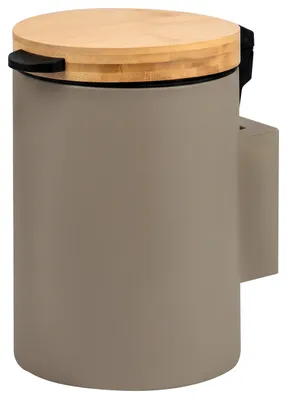 Productafbeelding van Bremermann ronde wandprullenbak voor cosmetica met bamboe deksel, 3 liter, inclusief muurbeugel om te lijmen of te boren, bruin