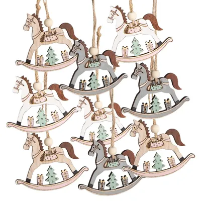 Produktbild von 9 Schaukelpferde - Weihnachtsbaum Anhänger grau braun Natur  6,5 cm
