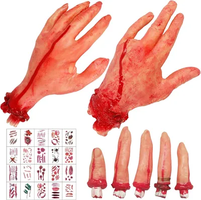 Productafbeelding van Afzonderlijke vingers - Halloween-bloed-rekwisieten - Namaakstukken - Gescheiden handgebroken lichaamsdelen - Spookhuis