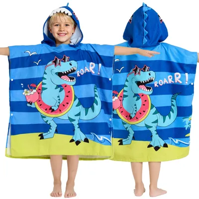 Productafbeelding van Solidchoice - Kinderen Bad Poncho in Blauw met Dinosaurusthema