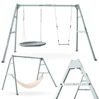 Zdjęcie produktu dla HyperMotion SWING HYP20 huśtawka ogrodowa podwójna z akcesoriami, bocianie gniazdo i hamak, stalowy stelaż 180 kg