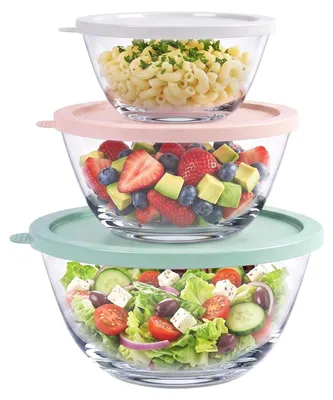 Produktbild von Salatschüssel-Set mit Deckel, Glas-Rührschüssel-Set, stapelbar, 2,7 l/1,5 l/0,7 l