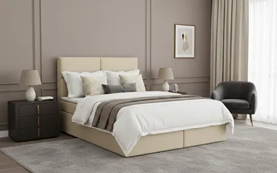 Produktbild von KSHOMECONCEPT Boxspringbett 200 x 200 cm, Bett mit Bettkasten und Pocketmatratze und Topper, AURORA, Beige
