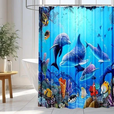 Zdjęcie produktu dla Wodoodporny zasłona prysznicowa, 180x200 cm, niebieska, wykonana z poliestru