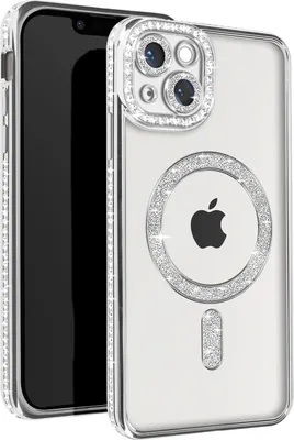 Produktbild von Avizar, Diamant-Hülle für iPhone 13 – MagSafe-Schutz mit Strass-Rand, Silber