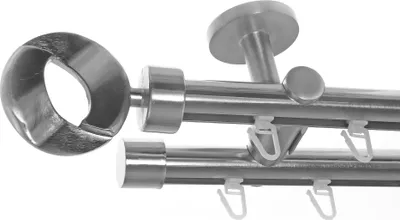 Produktbild von Innenlauf Gardinenstange Edelstahl Look, Durchmesser 20mm, Deckenträger D40, 2-läufig, Länge 280, Endkappe E83