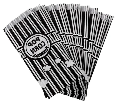 Produktbild von 100 Popcorntüten mit schwarzen Streifen aus Papier für Kindergeburtstage, Hochzeiten, Karneval und Partys