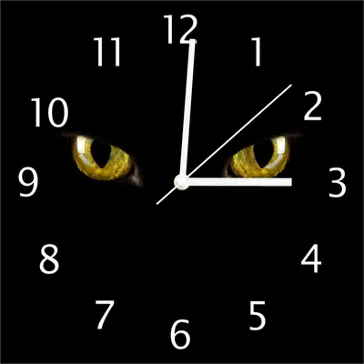 Produktbild von Wallario Design Wanduhr Gelbe Katzenaugen bei Nacht aus Echtglas, Größe 30 x 30 cm