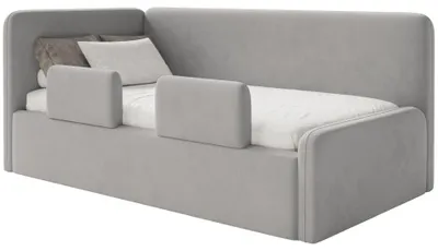 Obrázek produktu pro Selsey Fanko – dětská postýlka 90 x 200 cm s bočními zábranami, čelo vlevo, samet, světle šedá