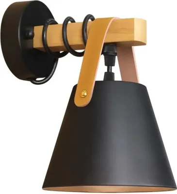 Produktbild von Wandleuchte, Retro E27 Wandlampe, Industrial innen Wandbeleuchtung aus Holz Leder für Wohnzimmer Schlafzimmer Küche Esszimmer Flur Treppenhaus Cafes