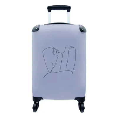 Produktbild von MuchoWow® Koffer Handgepäck Trolley Rollkoffer Kleine Reisekoffer mit 4 Rollen - Strichzeichnung - Frau - Lila - Cabin Size < 55x40x23 cm & 55x40x20 cm - Fotokoffer - Kabinenkoffer - Boardgepäck - Reise-Box - Reisekoffer - Reisegepäck - Koffer mit Bild - Trolley für Kinder
