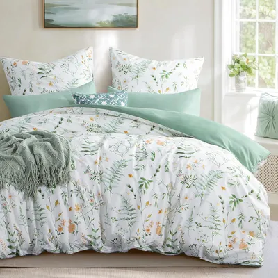 Image de TRANKIELO® - Ensemble de literie 200x200 cm - Microfibre avec motif floral - Inclut 2 taies d'oreiller 80x80 cm