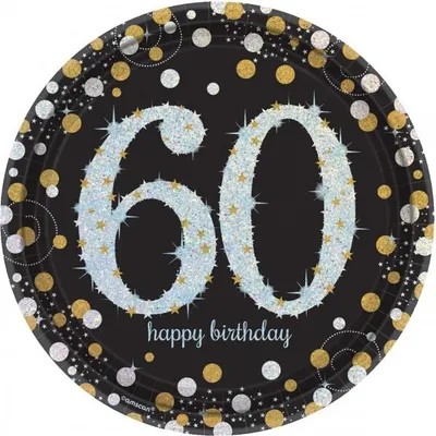 Produktbild von 60. Geburtstag gold 8 glitzer Teller