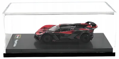 Zdjęcie produktu dla Bburago, Bugatti Bolide, model kolekcjonerski w skali 1:64, czerwony, w witrynie. Wysokiej jakości model samochodu, zabawka
