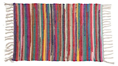 Imagen del producto de Alfombra Multicolor Jarapa, Estilo Hindu, Alfombra 100% Algodon, Alfombra de Colores con Flecos,