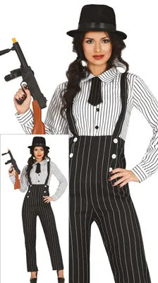 Obrázok produktu pre Gangsterský kostým 20. rokov Mafia Suit Carnival Jazz Al Capone Fedora Hat Chic Outfit, veľkosť: 44 - 46 (XL) Farba: čierna
