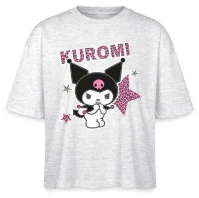 Produktbild von Spreadshirt Kuromi Mit Schriftzug Leo Stil Boxy Shirt Damen, L, Weiß meliert