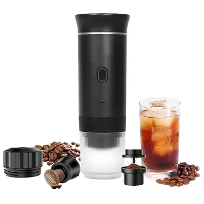 3-in-1 Tragbare Kaffeemaschine, Selbstheizende Espressomaschine, USB-aufladbare Reisekaffeemaschine, Kompakt für Büro, Reisen und Camping, Schwarz