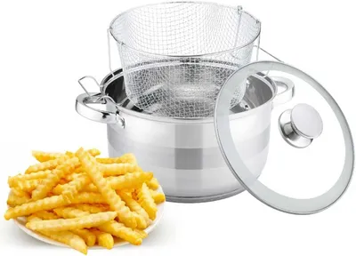 Produktbild von Edelstahl-Frittiertopf 6,5 L mit Glasdeckel und Induktionsfähigkeit