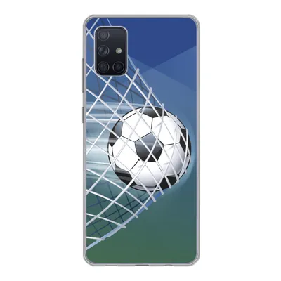 Produktbild von MuchoWow® Handyhülle Schutzhülle Hülle für Samsung Galaxy A71 Eine Illustration eines Fußballs im Netz - Jungen - Mädchen - Kinder Silikon Softcase Handy Hülle - Kartenbesitzer
