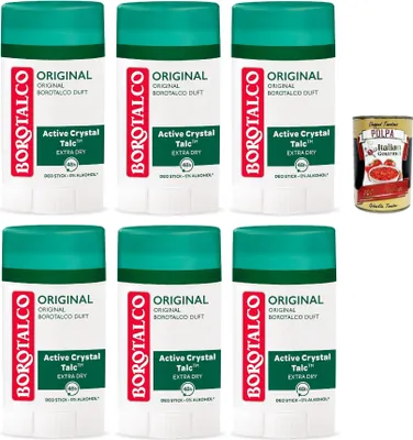 Produktbild von Borotalco Deo Original - Deo Stick - 48 Stunden Wirksamkeit - Formel mit Active Crystal Talc für dreifachen Schutz gegen Schweiß - 0% Alkohol Deodorant, 6x 40ml + Italian Gourmet polpa 400g
