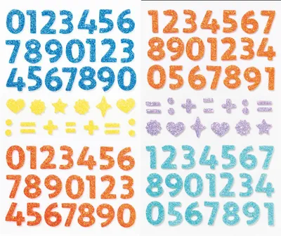 Produktbild von folia Moosgummi Glitter-Sticker NUMBERS 112 Stück auf 2 Bögen