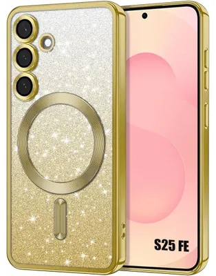 Image de Coque pour Samsung Galaxy S25 FE, Protection à Paillettes avec Cercle Magnétique et Film Caméra - Doré