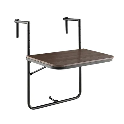 Produktbild von Balkontisch klappbar Hängetisch, Balkonhängetisch in 3 Stufen höhenverstellbar, Gartentisch wetterfest, Klapptisch zum Einhängen, Outdoor-Tisch Balkon Terrasse, Braun