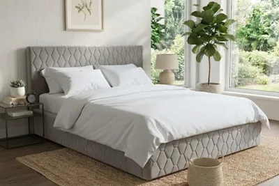 Produktbild von Komvortowy | Polsterbett 120x200 Cm | WABENMUSTER | Doppelbett Mit Metall-Lattenrost & Gasdruckfeder | GRAU | Bettkasten Ohne Bodenplatte | Stauraumbett | Hochklappbar