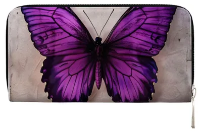 Produktbild von Damenbörse mit Schmetterlingsdruck, Kreditkartenhalter und Handygeldbörse, violett